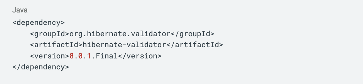 Para poder utilizar las anotaciones de Java Bean Validator tenemos que añadir como dependencia a nuestro proyecto hibernate-validator.
