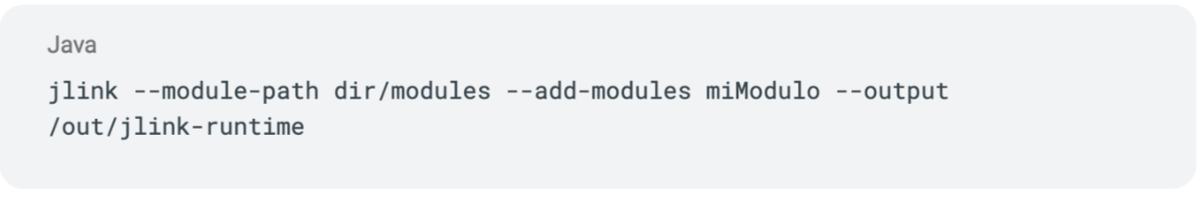 Los ficheros .jmod no se pueden ejecutar de forma directa, de modo que tenemos convertirlos en una imagen del runtime con jlink.