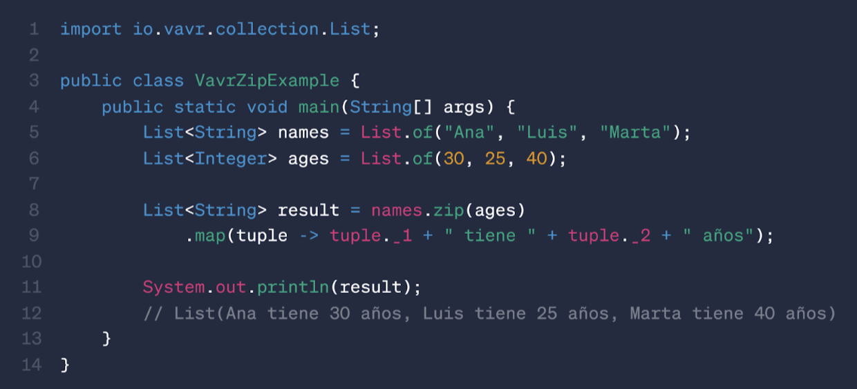 Ejemplo con Zip en Vavr