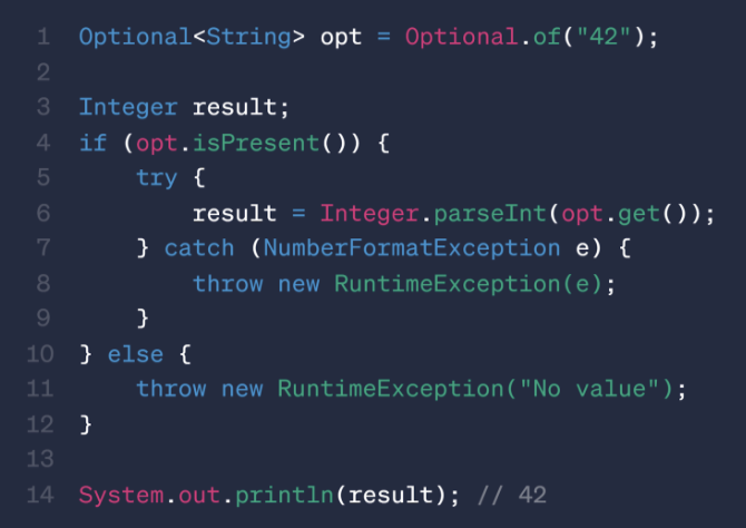 Uso del Optional de java tratando dos excepciones