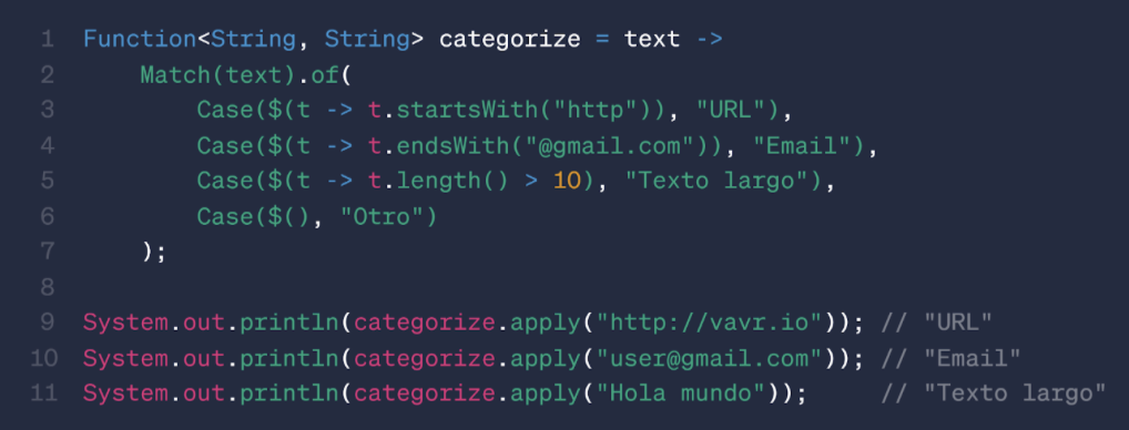 Aquí estamos “matcheando” un objeto más complejo “String”